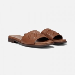 Naturalizer Genevieve Slide Sandal Womens Brown Flat Sandals QF00-8590N2