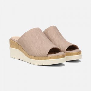 Naturalizer Soul Goodtimes Mule Wedge Sandal Womens Light Grey Brown Wedge Sandals PR55-9655N8