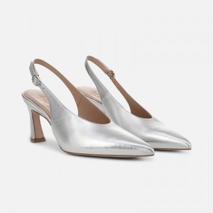 Naturalizer 27 EDIT Elaine Slingback Dress Shoe Womens Silver Pointed Toe BS11-5861P1