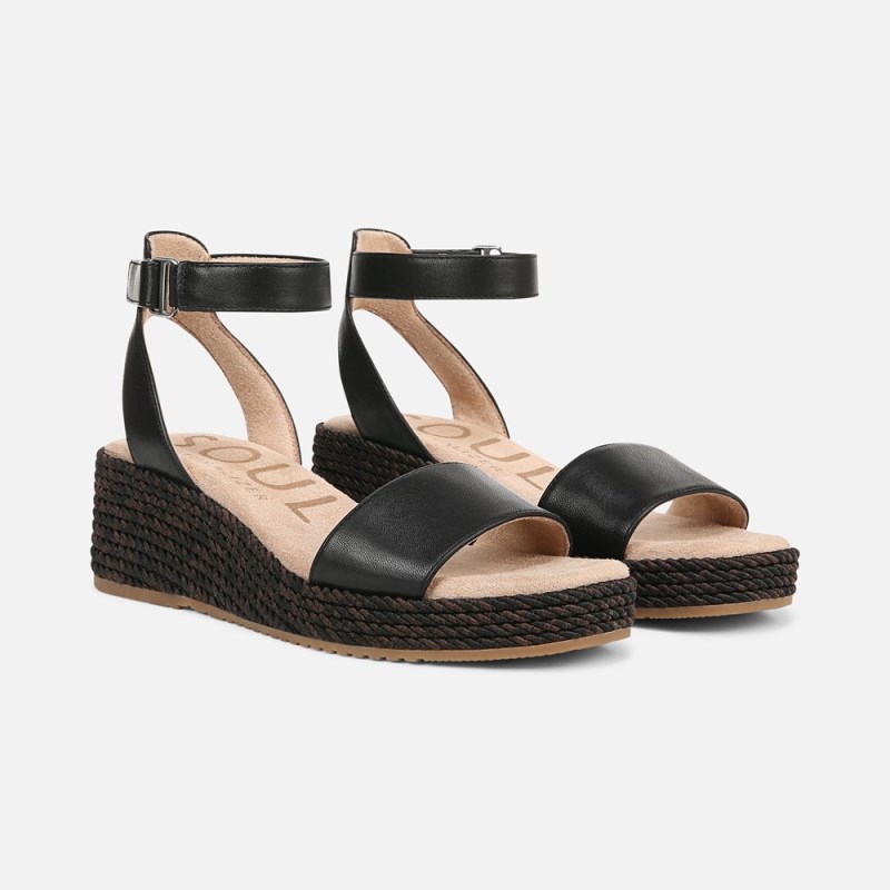 Naturalizer SOUL Gloria Espadrille Womens Black Wedge Sandals ON83-8063A2