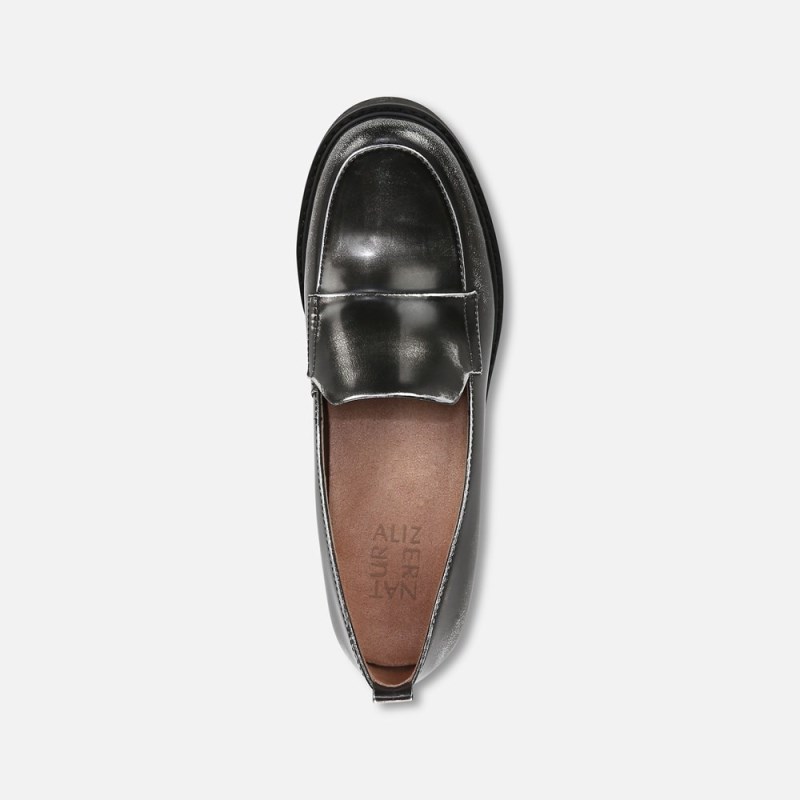 Naturalizer Darry Lug Sole Loafer Womens Black / Silver Loafers NB60-4050U4